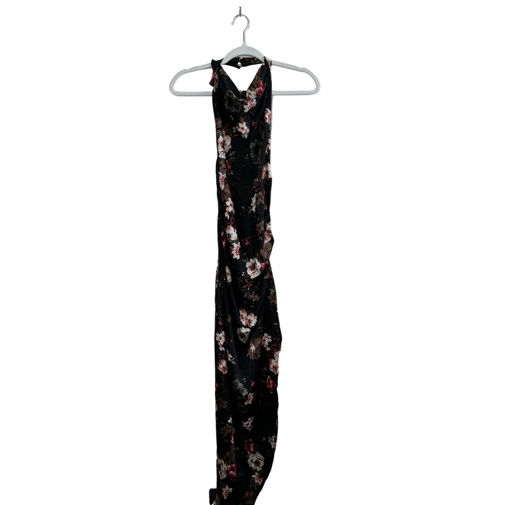 NWT Women's Sleeveless Open Back High Neck Sundress Dress Satin Hi-Low Black M
